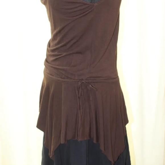 Dark Brown Elfin-style Sleeveless Cowl Neck Drop Tie Waisted Tunic Top - Picture 4 of 6